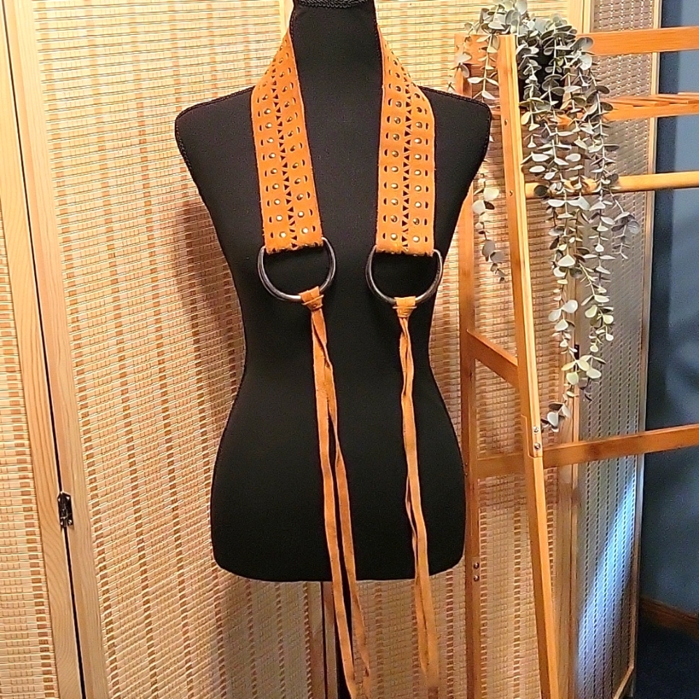 Women's Vintage Boho Leather Belt - size M - Picture 7 of 11